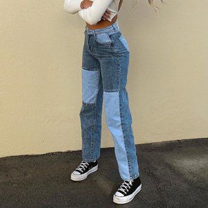Women's Bodycon Jeans woman Fashion Patchwork